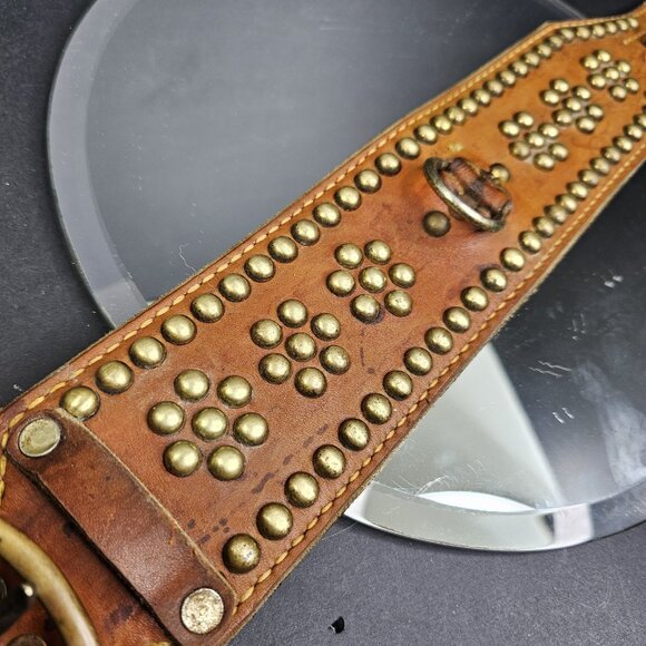 Vintage XL Dog Collar 20 To 24 Inch Adjustable Brass Buckle & Studs Leather - Picture 3 of 16